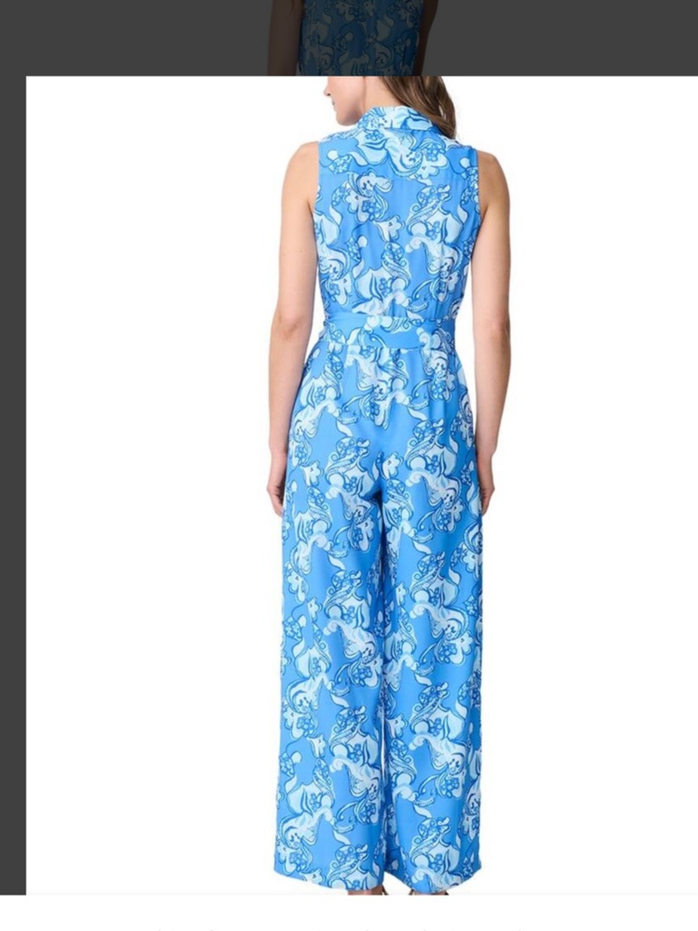 J. McLaughlin Blue Printed Sleeveless Collared Jumpsuit - Picture 2 of 5